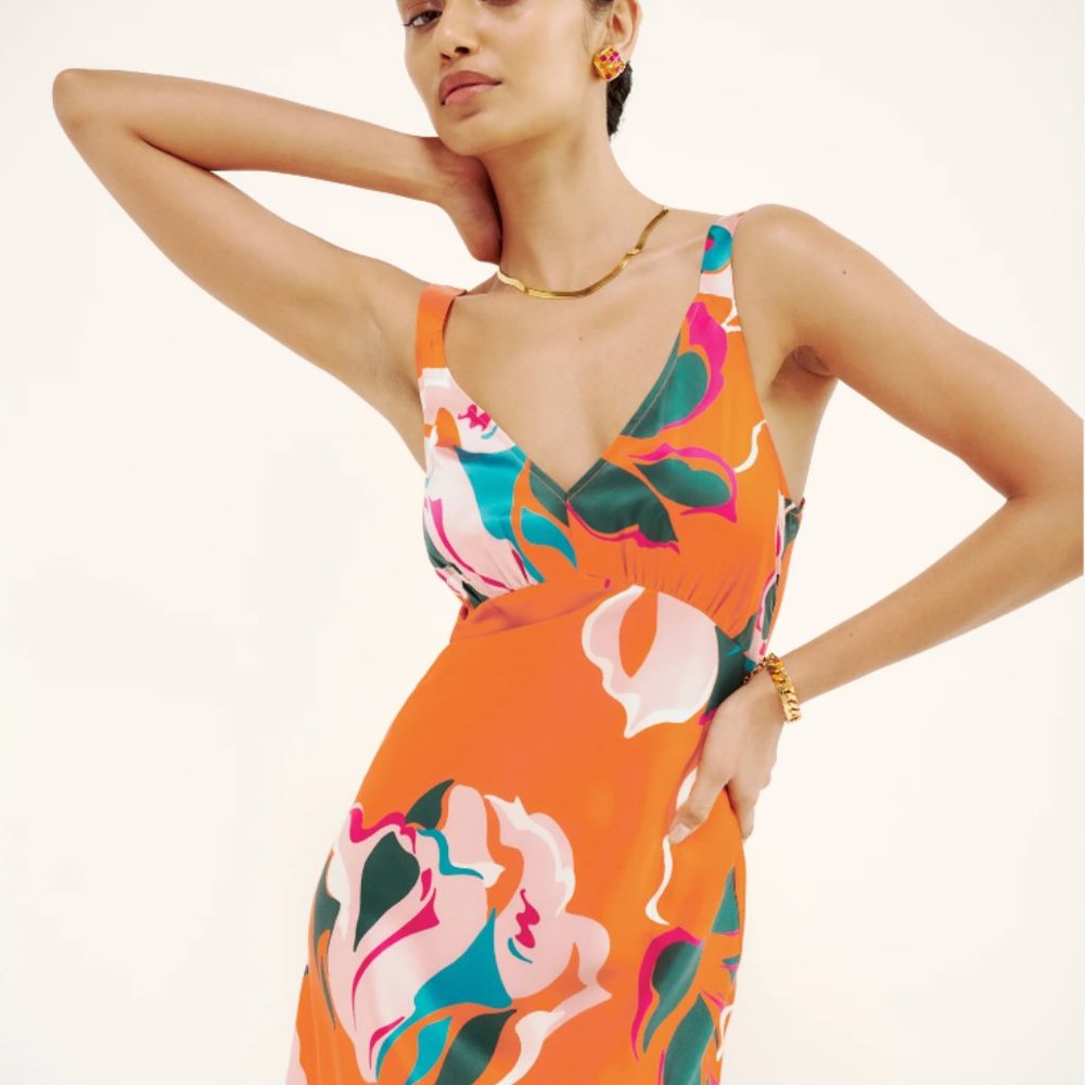 NWT Reformation Daytona Sleeveless Floral 100% Silk Midi Dress sz M Electra